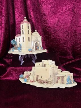 Vintage Wall Plaque Set - Southwestern Mission Church and Adobe Village Burwood